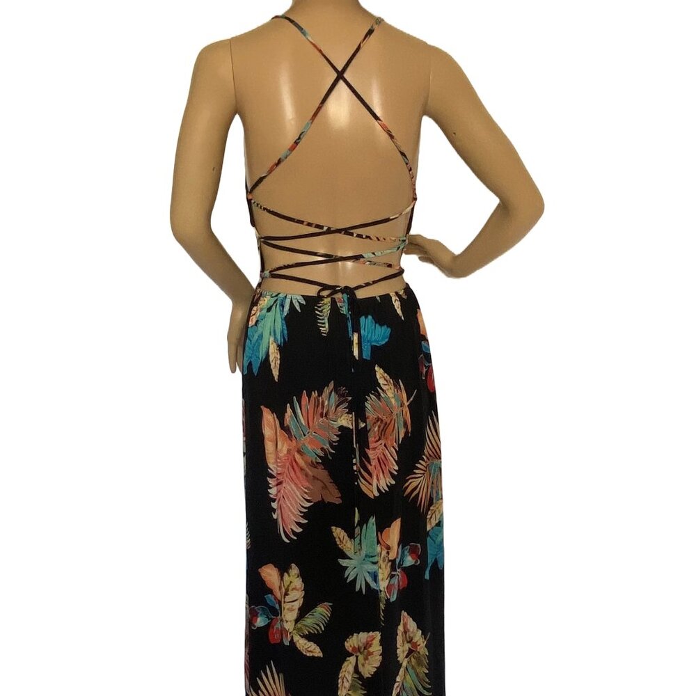 Tropical Backless maxi dress with strappy accents